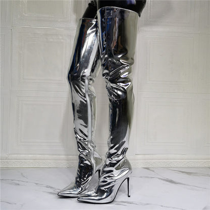 Silver Patent Leather Above Knee Size