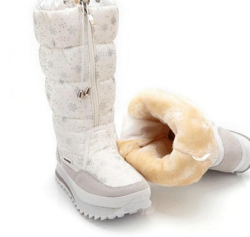 Botas altas con forma de copo de nieve, gruesas, súper suaves y esponjosas