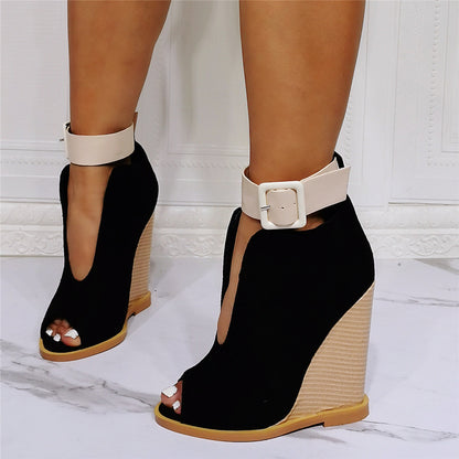 Sexy Wedge Heels com uma linha de tiras sandálias de salto romano