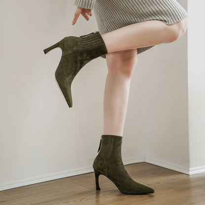 Botas cortas de moda con punta puntiaguda y tacón de aguja para mujer