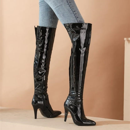 Super High Heel Over The Knee Patent Leather Pole Dance Boots