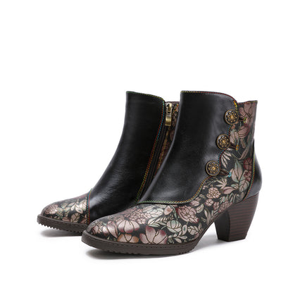 Zapatos de mujer de estilo retro con flores, de estilo europeo y americano