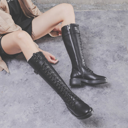 Botas largas para mujer, botas altas, botas planas, talla grande