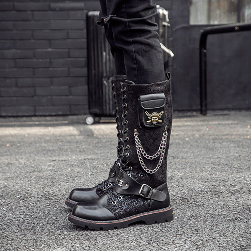 Botas altas de montar para hombre Frosted Locomotive Long Barrel Rock Punk