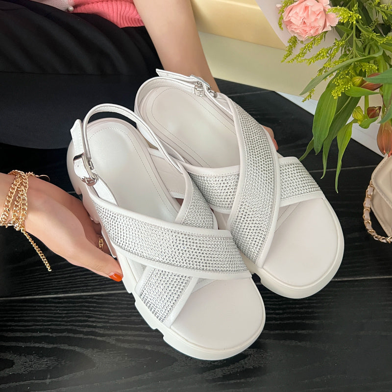 Sandalias de plataforma con diamantes de imitación para mujer