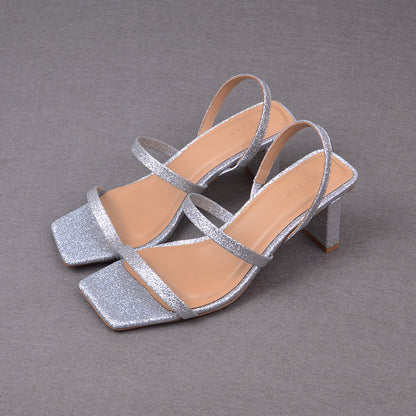 Simple And Fashionable One Word Leather French Square Toe High Heel Sandals