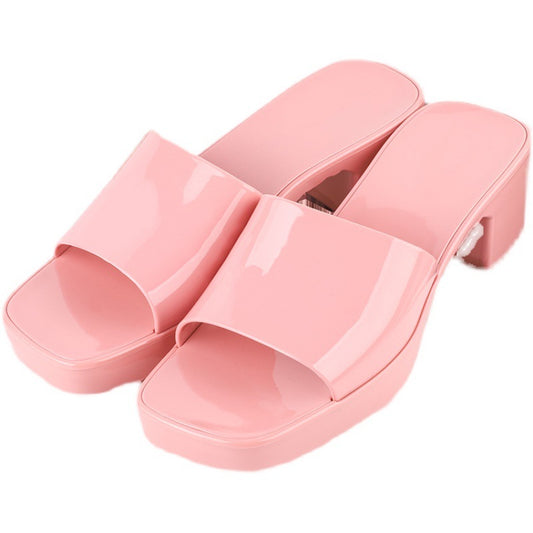 Women's Summer Slippers, Wear Thick-heeled Flip-flops And Square-toed Platform Sandals