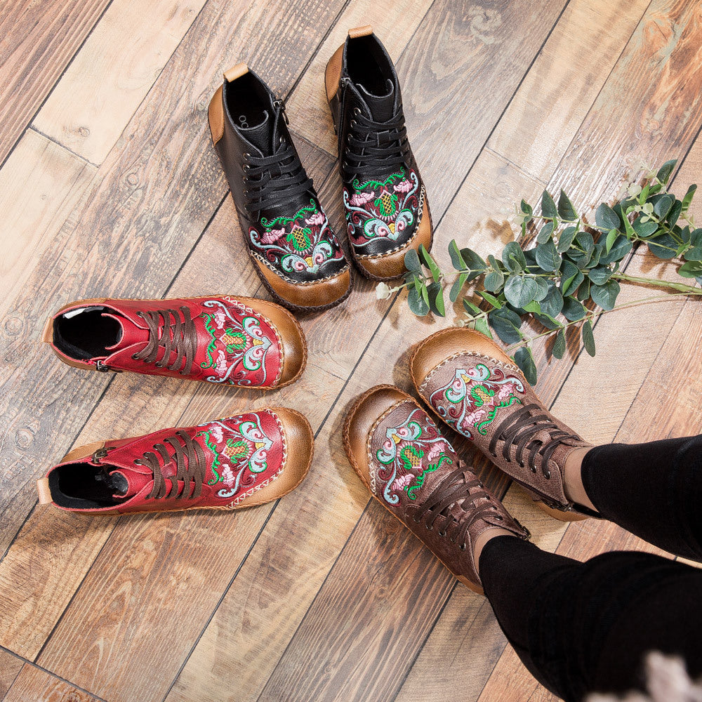 Botas femininas de salto baixo com cadarço e salto baixo antiderrapante