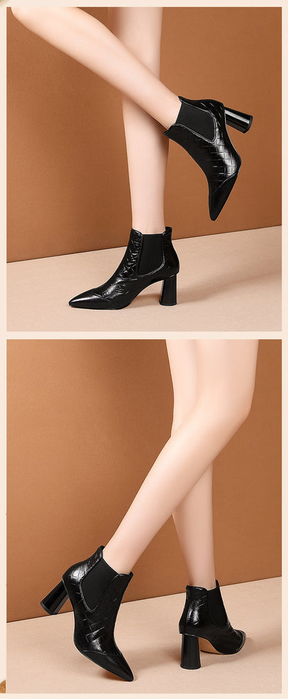 Thick Heel Pointed Toe Short Boots Women Plus Size Fashion