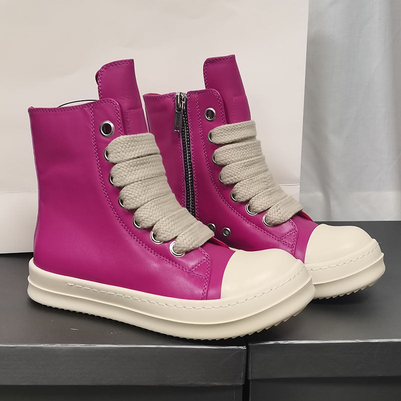 Zapatos de cuero de caña alta, zapatillas deportivas para hombre, botas cortas de cuero informales para mujer, zapatos de pareja de talla grande