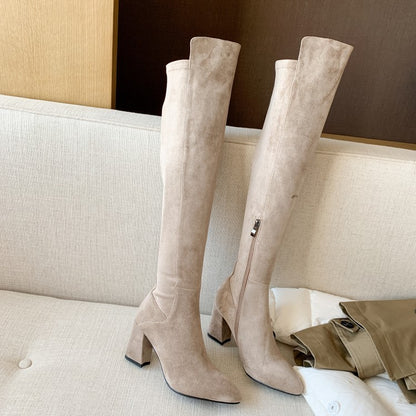 Botas altas de invierno de vellón por encima de la rodilla para mujer Botas altas elásticas