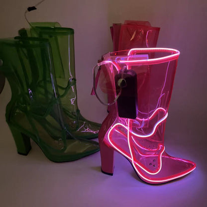 Botas transparentes con luces intermitentes para mujer