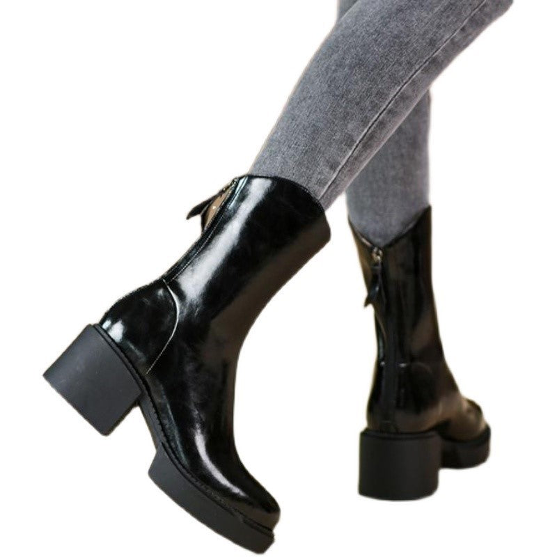 Chunky Heel Martin Boots Slim All Match