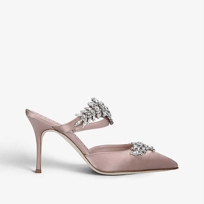 Francês Stiletto Pontiagudo Strass Salto Semi-deslizante