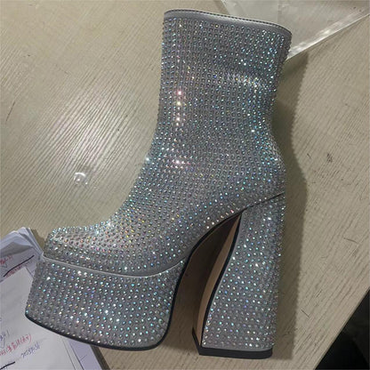 Botines cortos de moda con diamantes de imitación y estrellas para mujer