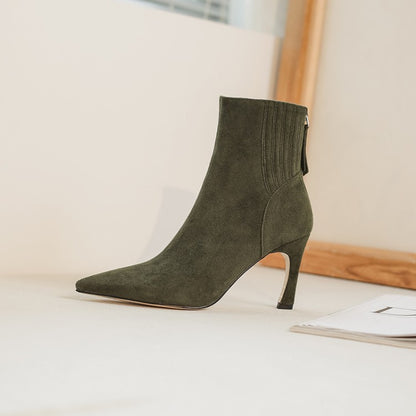 Botas cortas de moda con punta puntiaguda y tacón de aguja para mujer