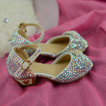 Zapatos de princesa de cristal para niña pequeña, zapatos de pasarela para presentadora de flash