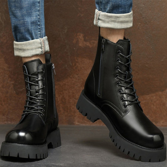 Botas con cremallera para hombre con plataforma de pelo alto y piel auténtica