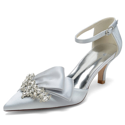 Wedding Bride Mid And Low Heel Pointed Toe Rhinestone High Heels