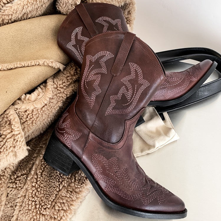 Botas Martin cortas de piel de vaca bordadas para mujer