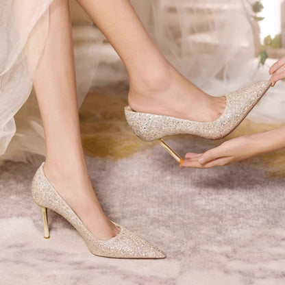 Zapatos de boda dorados y champán franceses para mujer, nuevos para otoño e invierno, pies que no se cansan