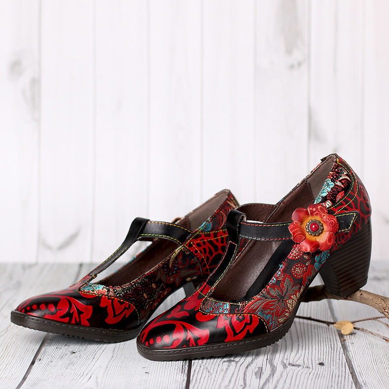 Tacones altos para mujer, estilo retro, moda femenina, flores, hecho a mano, estilo étnico