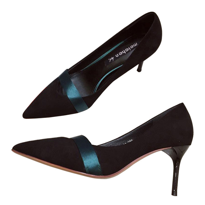 Black High-heeled Shoes With Stiletto Pointed Toe