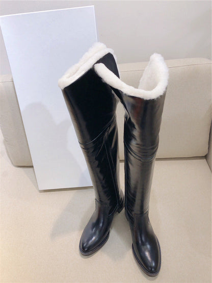 Versatile Thin Boots High Leather Women