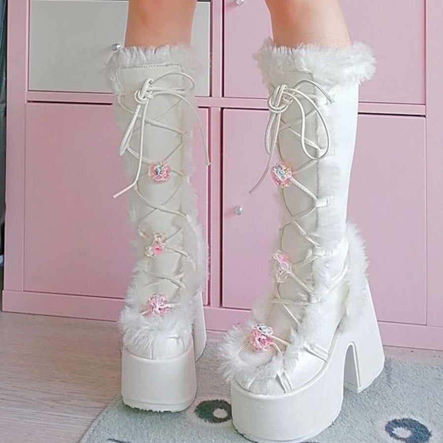 Nuevas botas de tacón alto de piel con fondo grueso a la moda para mujer