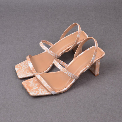 Simple And Fashionable One Word Leather French Square Toe High Heel Sandals