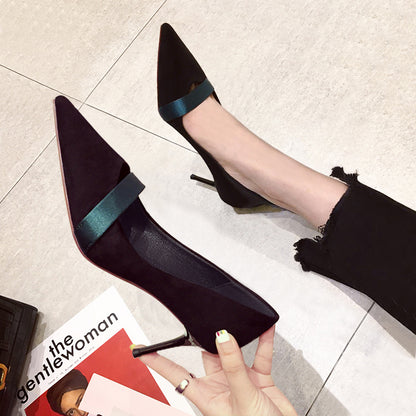 Black High-heeled Shoes With Stiletto Pointed Toe