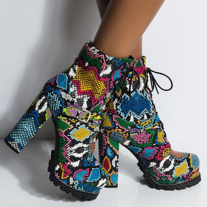 Flower Skin Snake Print Explosion Type Foreign Trade Waterproof Platform Boots