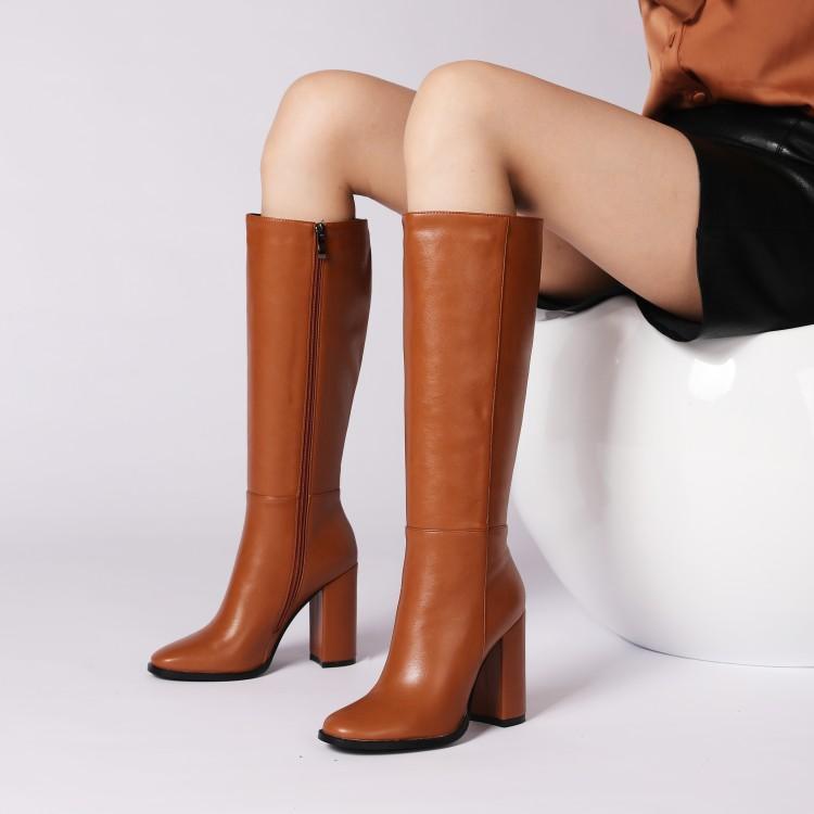 Botas de tacón grueso de piel con cremallera y varios colores para mujer, talla grande