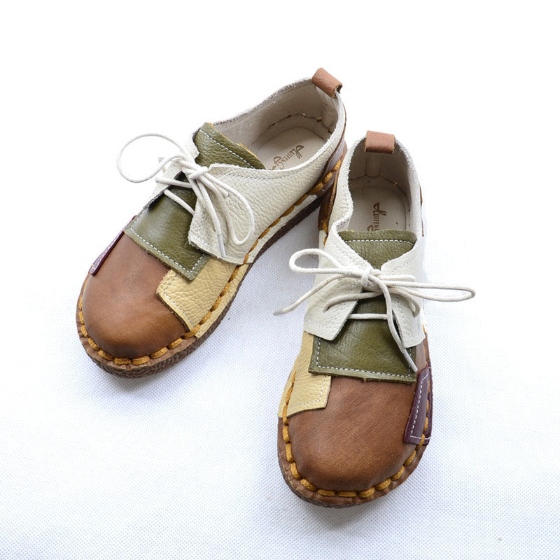 Colorblock Round Toe Lace-up Soft Sole Ugly Doll Shoes