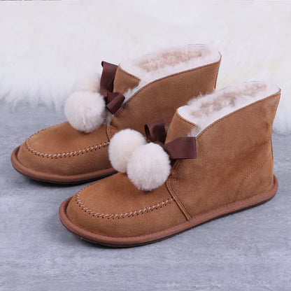 Low Top Women's Shoes Fur One With Velvet Ribbon Bow