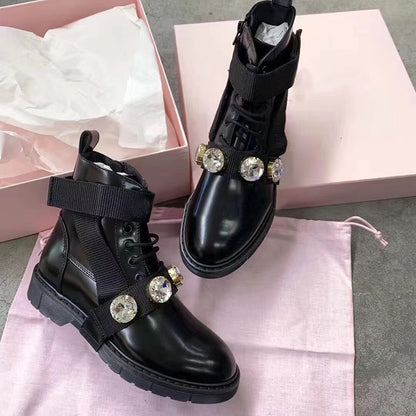 Botas Martin planas de mujer con diamantes de imitación y nude