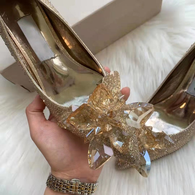 Tacones altos de diamantes de imitación de color sólido de moda para mujer