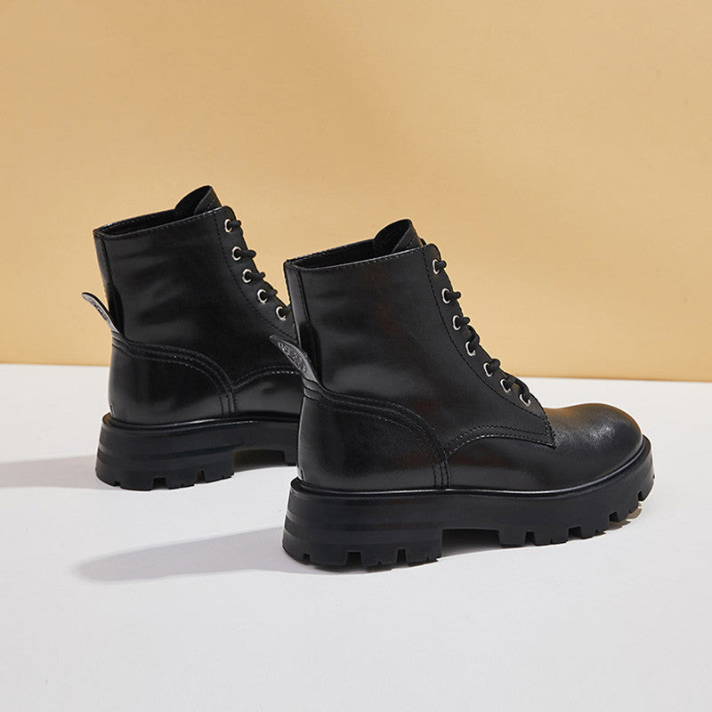 Botas cortas estilo británico de mujer con plataforma de cuero Martin