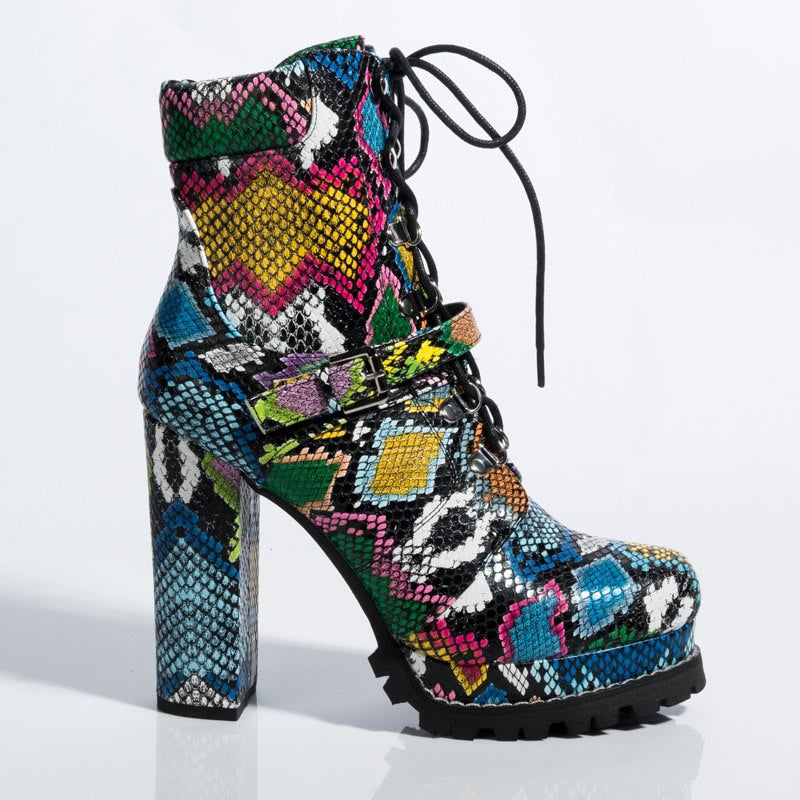 Flower Skin Snake Print Explosion Type Foreign Trade Waterproof Platform Boots