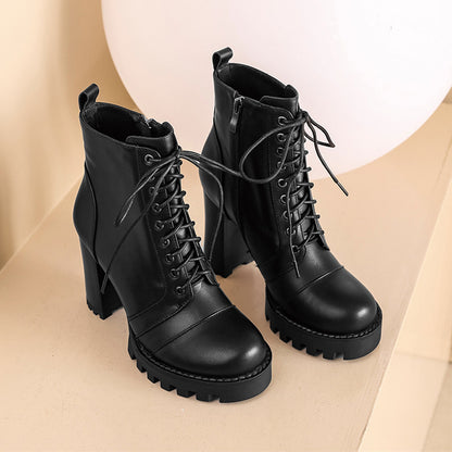 Botas cortas para mujer, primavera y otoño, botas individuales, tacón grueso