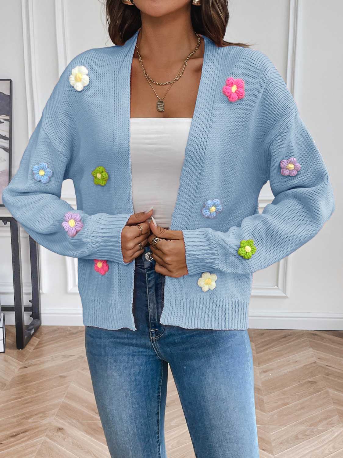 Floral Long Sleeve Open Front Cardigan