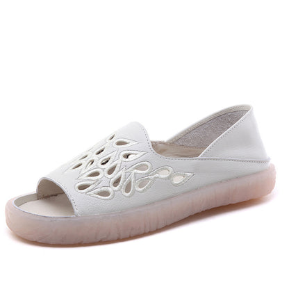 Spring And Summer Popular Women's Sandals Soft Bottom Maternity Shoes Embroidered Mom Shoes Genuine Leather Handmade Shoes Hollow Roman Shoes