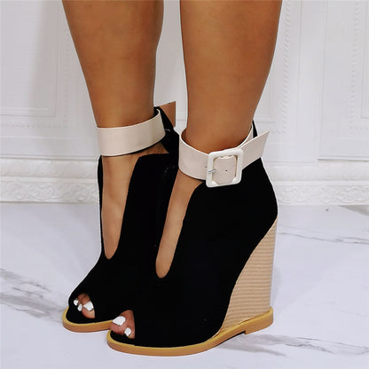 Sexy Wedge Heels com uma linha de tiras sandálias de salto romano