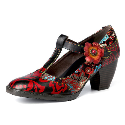 Tacones altos para mujer, estilo retro, moda femenina, flores, hecho a mano, estilo étnico