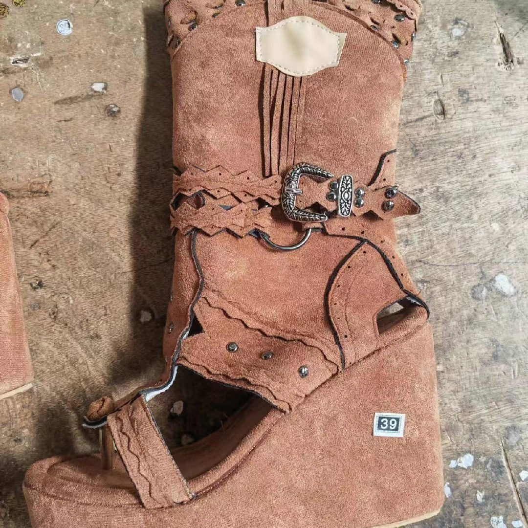 Botas femininas de salto alto com decote profundo