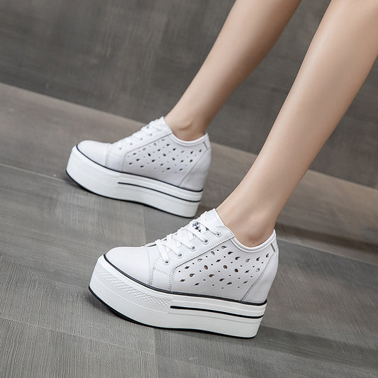 Increased 9cm Platform Shoes Thick-soled Hollow Lace-up Casual Shoes