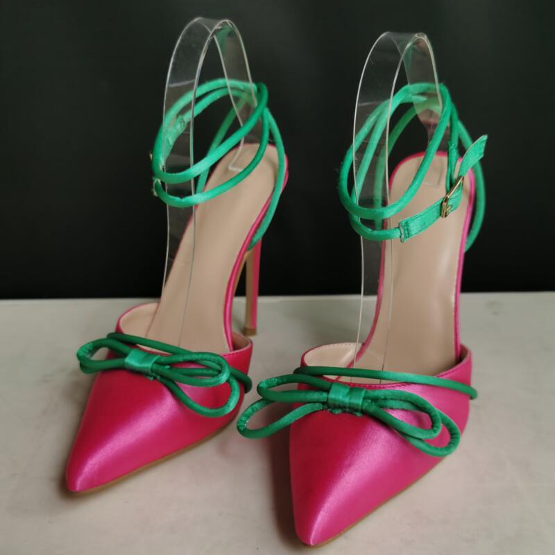 Sandálias Baotou Pointed Bow String Color Hollow Stiletto Plus Size