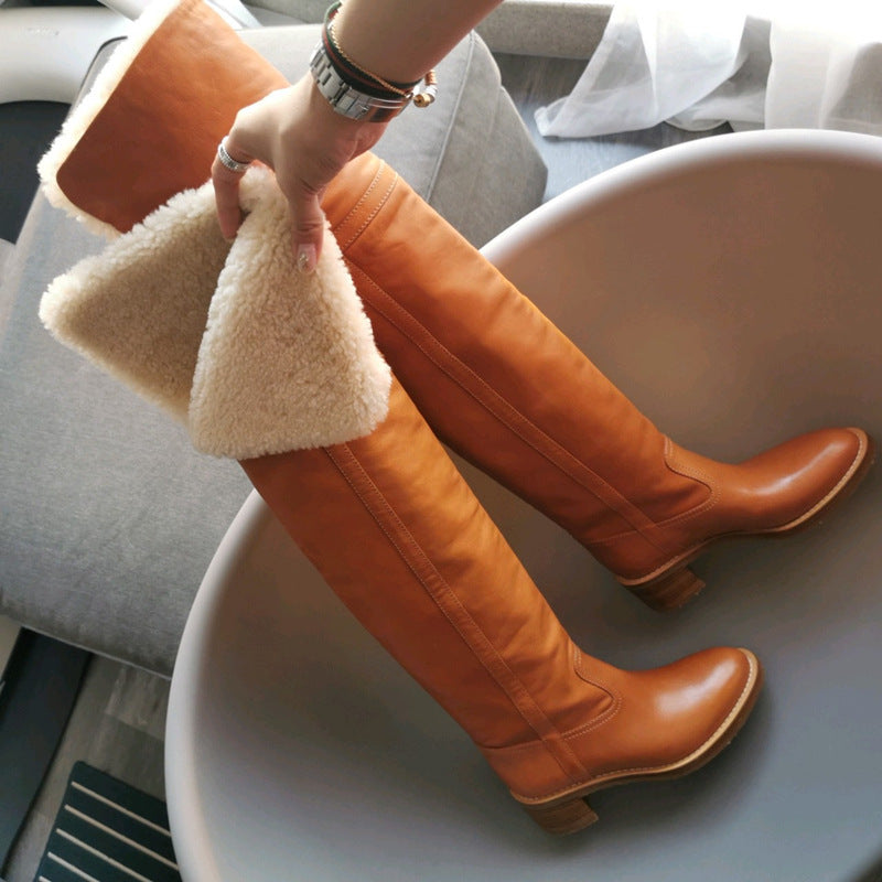 Versatile Thin Boots High Leather Women