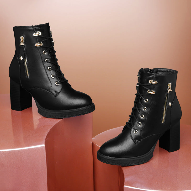 S Sapatos Femininos Estilo Britânico Outono E Inverno Botas Simples Salto Alto Feminino