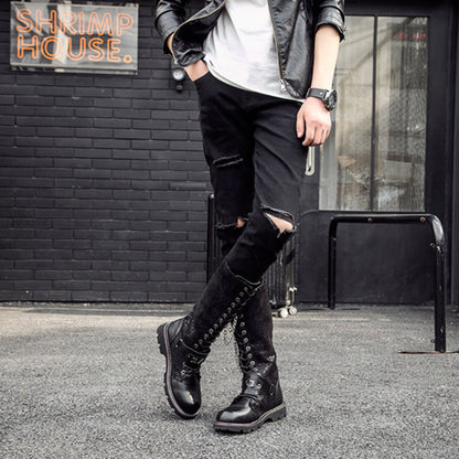 Botas altas de montar para hombre Frosted Locomotive Long Barrel Rock Punk